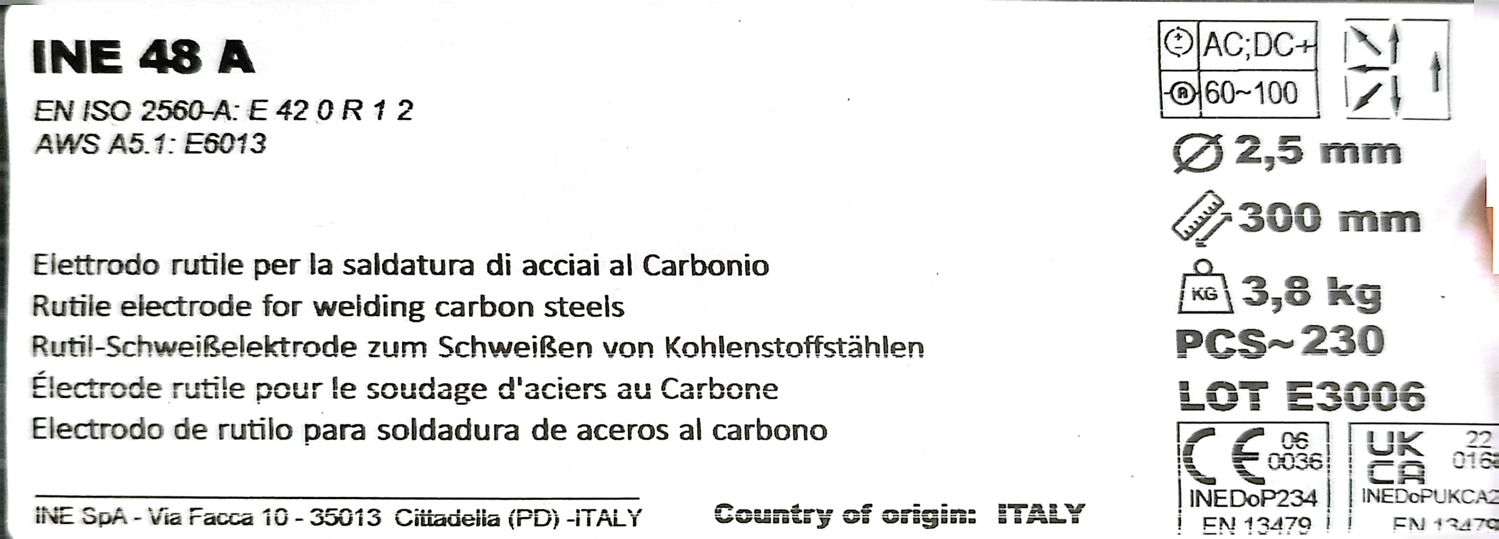 Image of product RUTILE ELECTRODE FOR STEEL WELDING 2.5x300mm kg3.8 PCS 230
